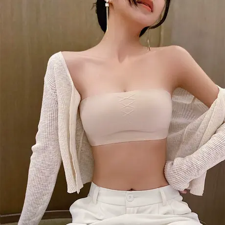 无肩带内衣女防滑聚拢小胸显大胸罩收副乳防下垂无痕抹胸隐形文胸图片
