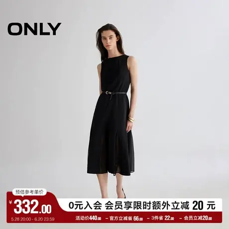 ONLY奥莱2025夏季新款经典通勤小黑裙无袖圆领宽肩带长裙连衣裙女图片