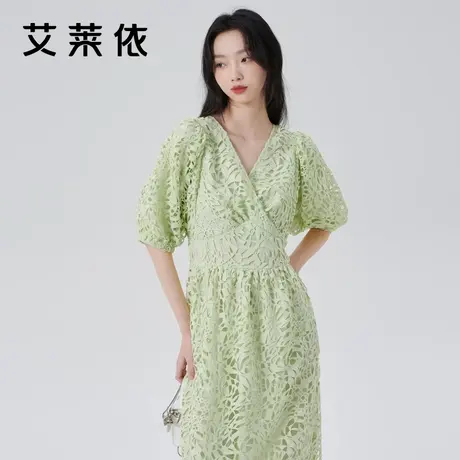 艾莱依商场同款重磅蕾丝碎花连衣裙2023女新款裙子质感高级感夏季图片