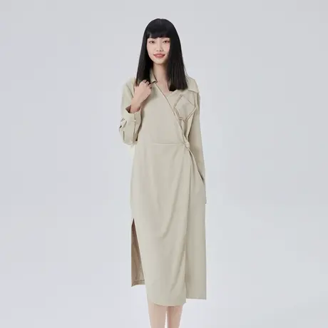 艾莱依流苏修身连衣裙女夏季新款商场同款长袖时尚简约长裙polo裙图片