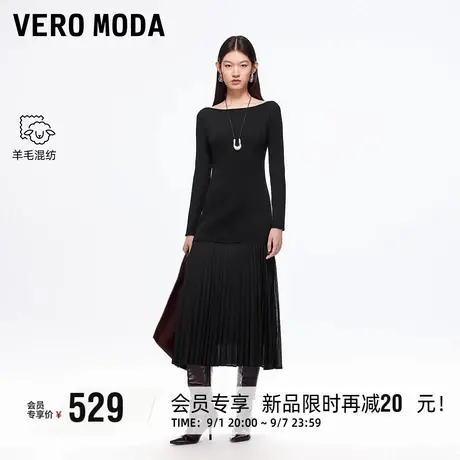 Vero Moda连衣裙2025秋冬新款含绵羊毛修身收腰雪纺拼接针织裙图片