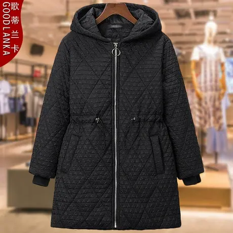 加大码冬季中长款羽绒棉服女中年胖妈妈加厚保暖收腰连帽棉衣外套图片