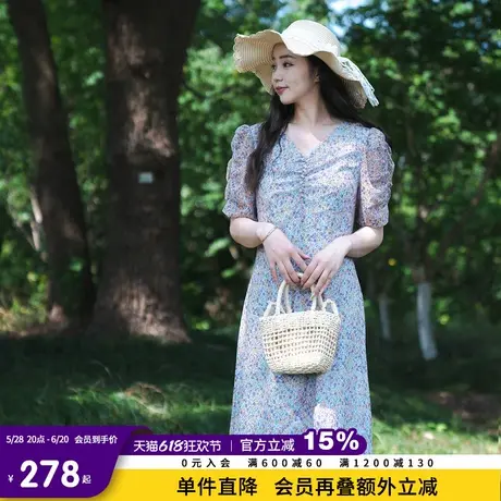 Juicy Couture橘滋连衣裙女25年夏新款雪纺碎花泡泡袖气质中长裙图片