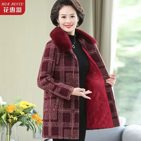 中老年女冬装妈妈毛呢外套中长款呢子大衣中年人妇女冬季格子上衣商品大图