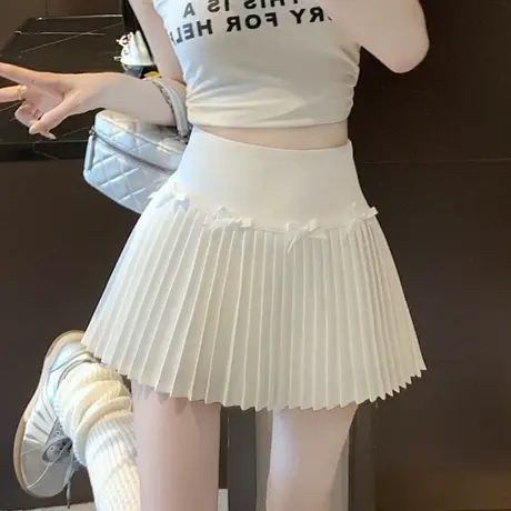 张元英同款白色百叶半身裙女夏季新款风琴百褶裙甜美高腰a字短裙图片