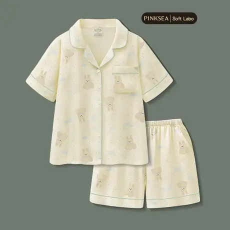Pinksea睡衣女款夏2025新款冰丝短袖家居服夏季可爱小兔短裤套装图片