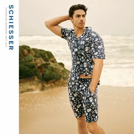 SCHIESSER舒雅25年春夏新品男士纯棉印花柔软亲肤翻领家居服套装图片
