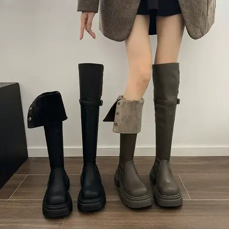 永希两穿厚底长筒过膝靴子女2023年秋冬季新款粗跟加绒长靴时装靴商品大图
