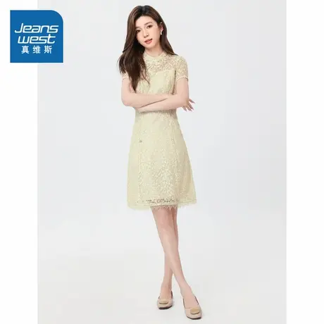N8真维斯女装中式连衣裙 2025夏季新品 女款蕾丝斜开襟短袖裙子图片
