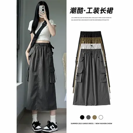 ZH回力美式复古工装裙半裙女夏季2025新款显瘦小个子a字半身裙图片