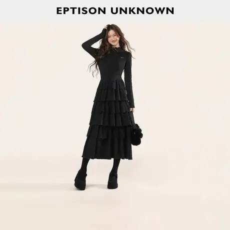 EPTISON长袖连衣裙女2025冬季新款收腰高级感穿搭黑色漂亮蛋糕裙图片