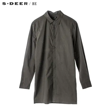 sdeerhe圣迪奥男装前卫个性破洞面料侧边开衩翻领衬衫H16170529图片