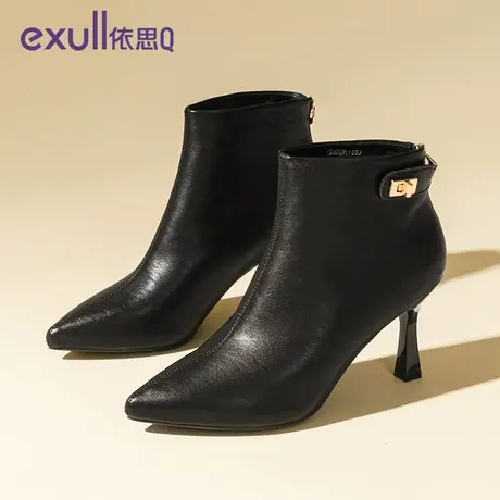 exull/依思Q高跟短靴子女2023新款冬季细跟尖头高跟鞋瘦瘦靴图片