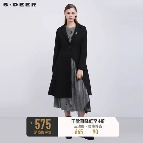sdeer圣迪奥冬装西装领不规则网纱拼接毛呢大衣S21481827图片