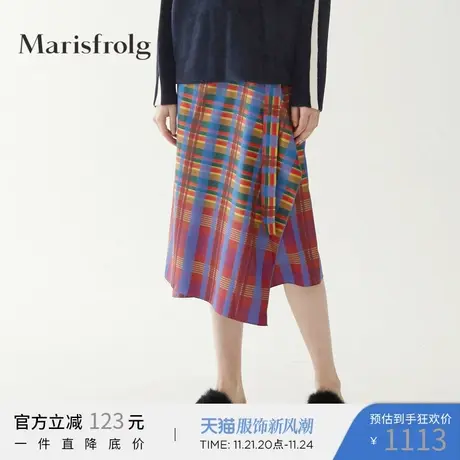 【商场同款】玛丝菲尔纯羊毛新款女装格子宽松半身裙裙子图片