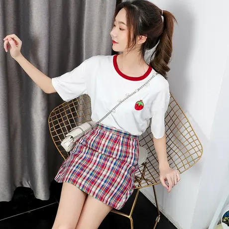 格子包臀裙韩版包裙彩虹条短裙女夏高腰显瘦彩色裙子a字裙半身裙图片