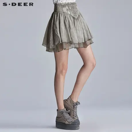 【新品】sdeer圣迪奥女装文艺灰调钩花半身短裙S16281333图片