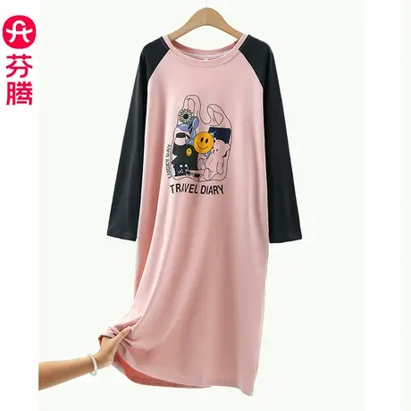 芬腾睡裙女春秋款长袖甜美可爱卡通中长款夏天连衣裙子大码家居服图片