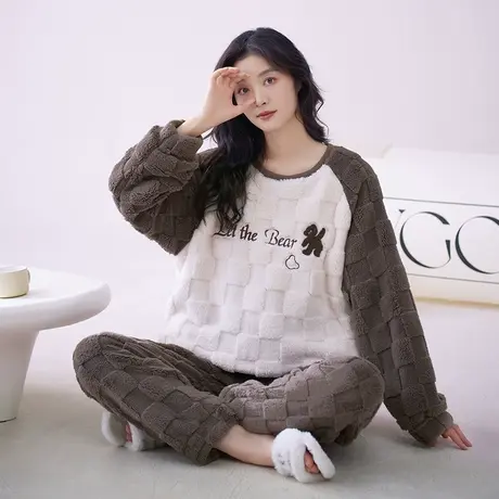 珊瑚绒睡衣女冬季套装秋冬2023新款加绒加厚法兰绒冬款套头家居服商品大图