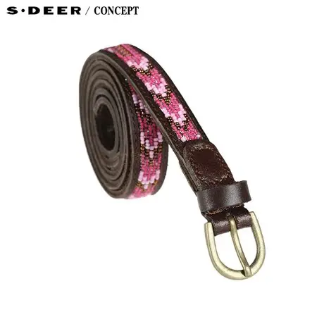 【新品】sdeer圣迪奥专柜正品女装民族彩色串珠牛皮腰带4284412图片