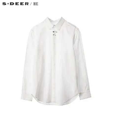 sdeerhe圣迪奥男简约趣味别针图案装饰弧形下摆翻领衬衫H16370561图片