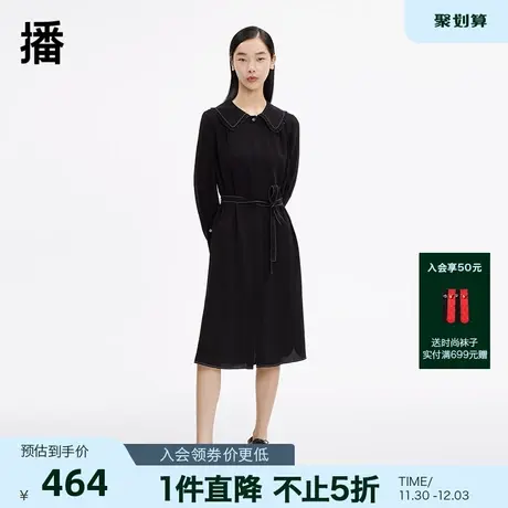 播秋季新款收腰显瘦气质休闲腰带娃娃领连衣裙女BDP3LD0473图片