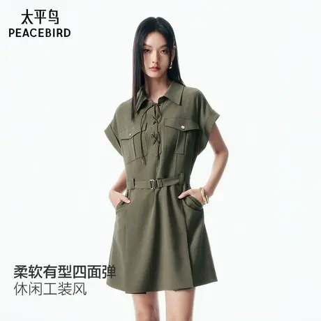 【商场同款】太平鸟工装风连衣裙女2025新衬衫领收腰短款裙子时尚图片