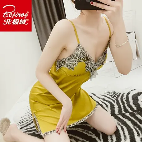 吊带性感睡衣裙女夏季薄款小胸诱惑成人睡裙冰丝绸私房带胸垫短裙图片