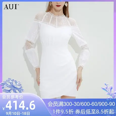 AUI名媛气质白色蕾丝连衣裙女冬2023新款温柔风高级小众别致裙子图片