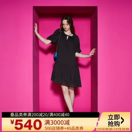 Juicy Couture橘滋女装新款女装经典系带绣花宽松泡泡袖连衣裙图片