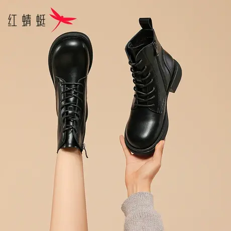 卓诗尼复古厚底马丁靴女2023新款秋冬季显瘦短筒靴黑色英伦风短靴图片