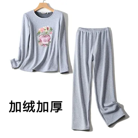 加绒睡衣套装女冬季长袖长裤休闲单层加厚全毛绒家居服保暖睡衣图片