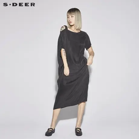 sdeer圣迪奥夏装知性露肩长款文艺优雅显瘦直筒连衣裙女S18281240图片