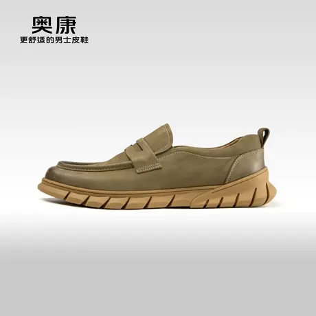 Aokang奥康2024春季新款时尚休闲健步鞋男真皮磨砂透气耐磨单鞋商品大图