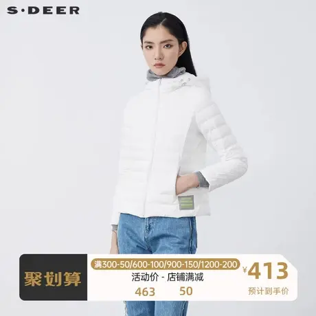 sdeer圣迪奥女装休闲高领连帽撞色字母短款羽绒服S21462401图片