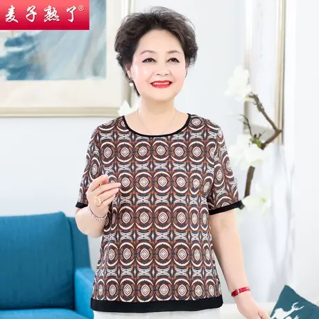 妈妈夏装洋气短袖T恤春夏新款雪纺小衫上衣奶奶中老年人女装太太商品大图