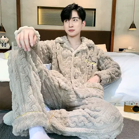 睡衣男珊瑚绒秋冬款家居服男士加绒加厚秋冬季2023新款套装法兰绒商品大图