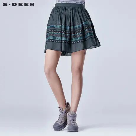 sdeer圣迪奥女装民族风情绣花半身短裙S16281349图片