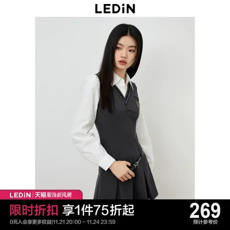 乐町新品假两件设计学院风连衣裙2023年秋季可爱时尚甜美女生裙子图片