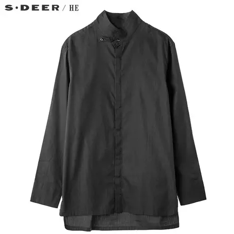 sdeerhe圣迪奥酷感简约别致领口设计前短后长开衩上衣H16370559图片