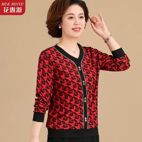 中年妇女妈妈春秋长袖T恤中老年女针织小衫2023新款秋装洋气上衣商品大图