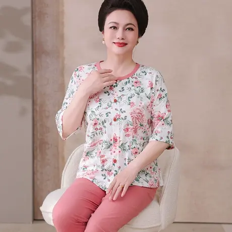 妈妈夏装2025新款女装洋气母亲节衣服短袖纯棉老人开衫大码50岁薄图片