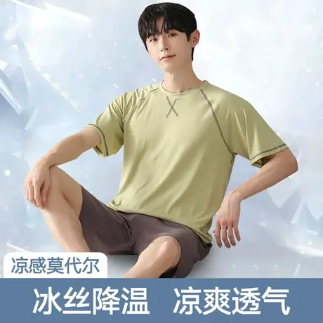 睡衣男夏季短袖短裤莫代尔冰丝休闲大码夏天新款男款家居服套装薄商品大图
