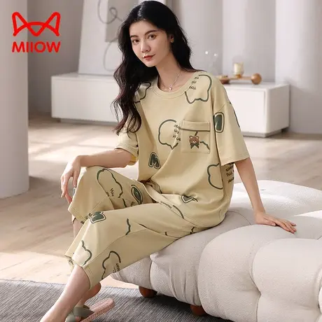 猫人睡衣女款夏天短袖纯棉夏季2023新款少女士亲肤全棉家居服套装图片
