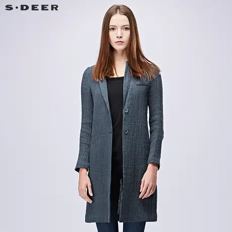 sdeer圣迪奥简约肌理质感长款西装风衣外套S17181805图片