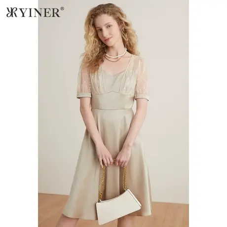 YINER音儿女装夏季法式优雅收腰荷叶边A字连衣裙图片