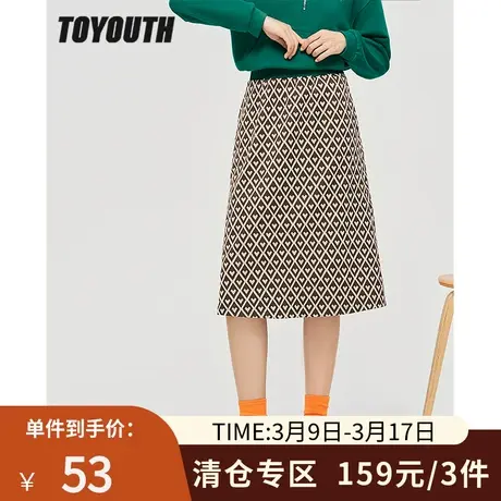 TOYOUTH初语新款半身裙女秋季橡筋腰舒适包容复古气质感半裙图片