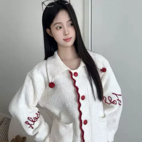 韩版可爱少女半边绒睡衣女秋冬季2025加绒加厚开衫睡衣家居套装图片