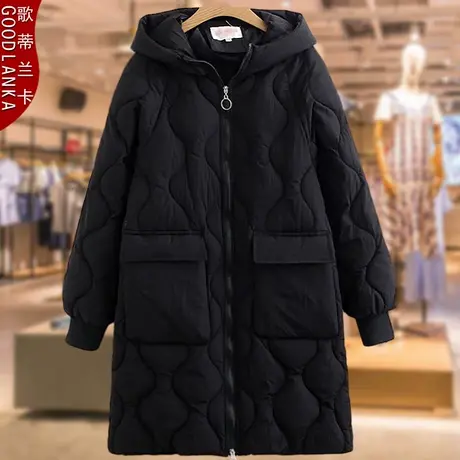 中长款棉衣妈妈冬装加厚保暖加肥加大码女连帽黑色羽绒棉棉服外套商品大图
