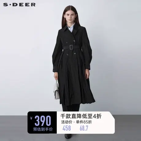 sdeer圣迪奥翻领双排扣肌理收腰长款风衣外套女S22161802图片